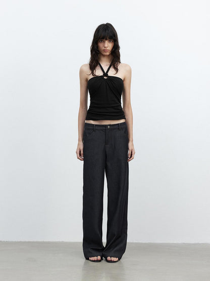 AFTADAWN Cropped Fitted Braided Rope Tie Open Back Women&