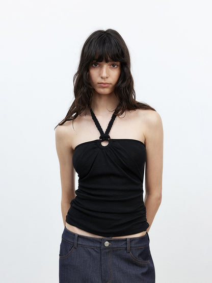 AFTADAWN Cropped Fitted Braided Rope Tie Open Back Women&