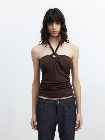 AFTADAWN Cropped Fitted Braided Rope Tie Open Back Women&