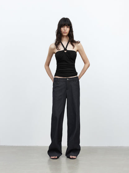 AFTADAWN Cropped Fitted Braided Rope Tie Open Back Women&
