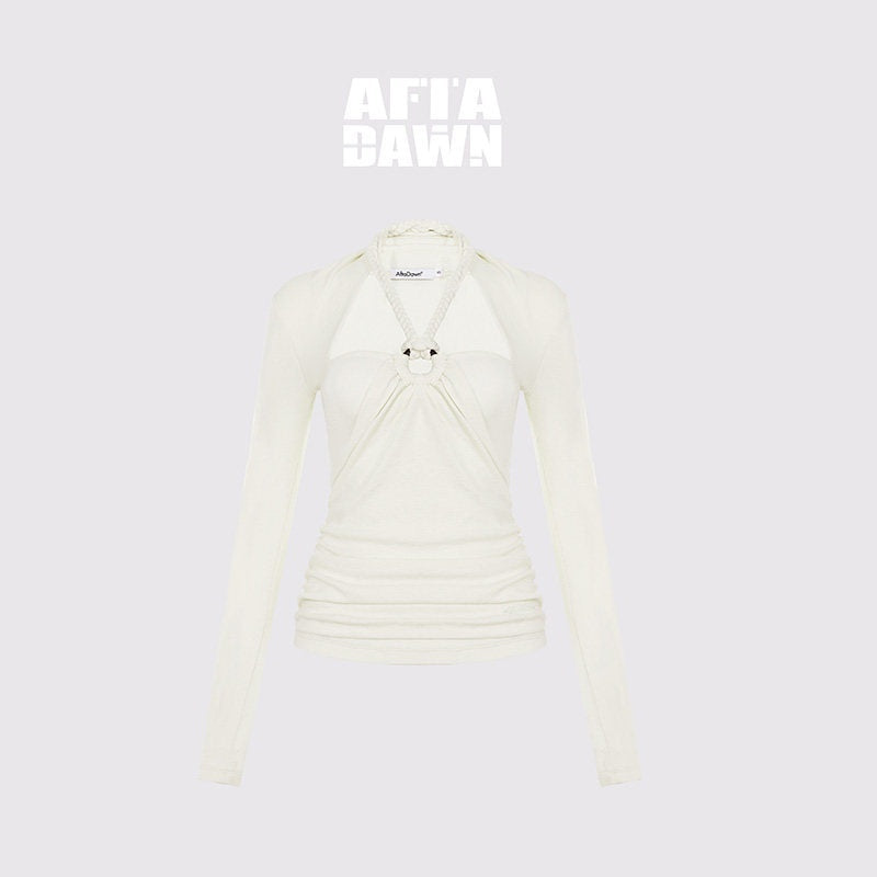 AFTADAWN_Cropped_Layered_Knit_Halter_Tie_Square_Neck_Women&