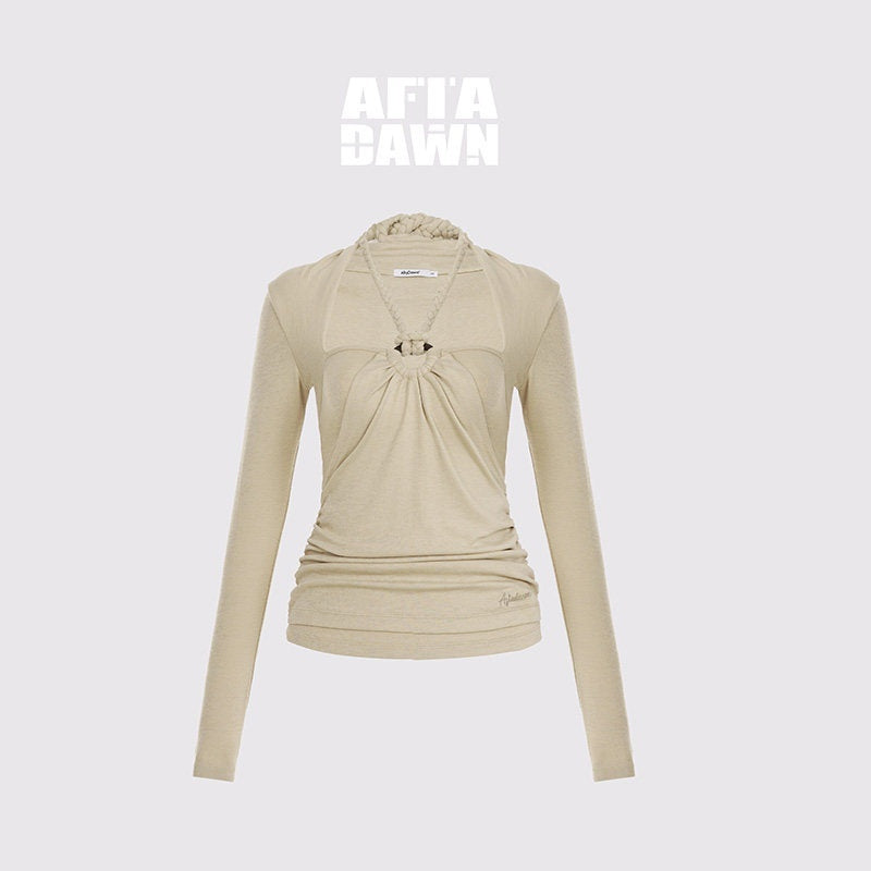 AFTADAWN_Cropped_Layered_Knit_Halter_Tie_Square_Neck_Women&