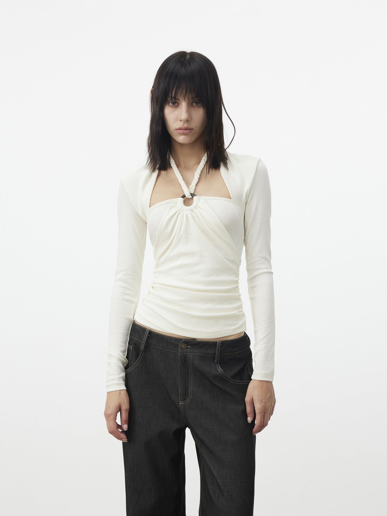 AFTADAWN Cropped Layered Knit Halter Tie Square Neck Women&
