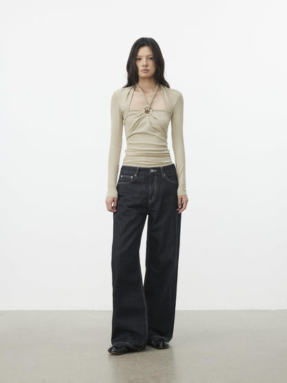 AFTADAWN Cropped Layered Knit Halter Tie Square Neck Women&