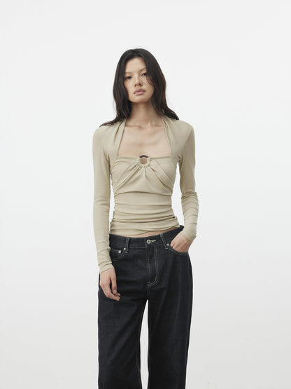 AFTADAWN Cropped Layered Knit Halter Tie Square Neck Women&
