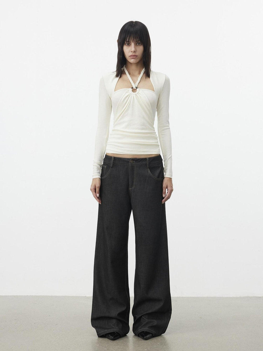 AFTADAWN Cropped Layered Knit Halter Tie Square Neck Women&
