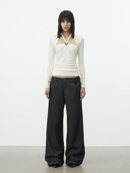 AFTADAWN Cropped Layered Knit Halter Tie Square Neck Women&