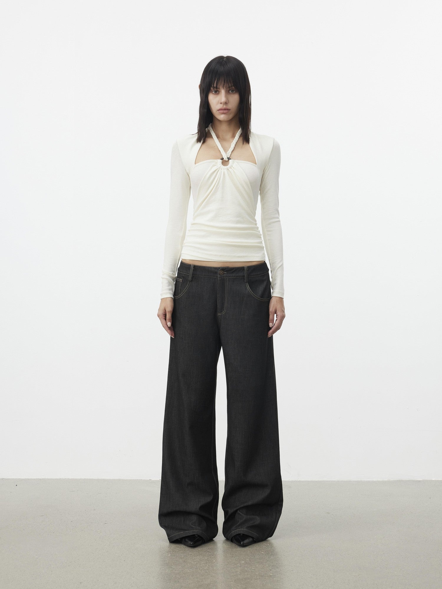 AFTADAWN Cropped Layered Knit Halter Tie Square Neck Women&