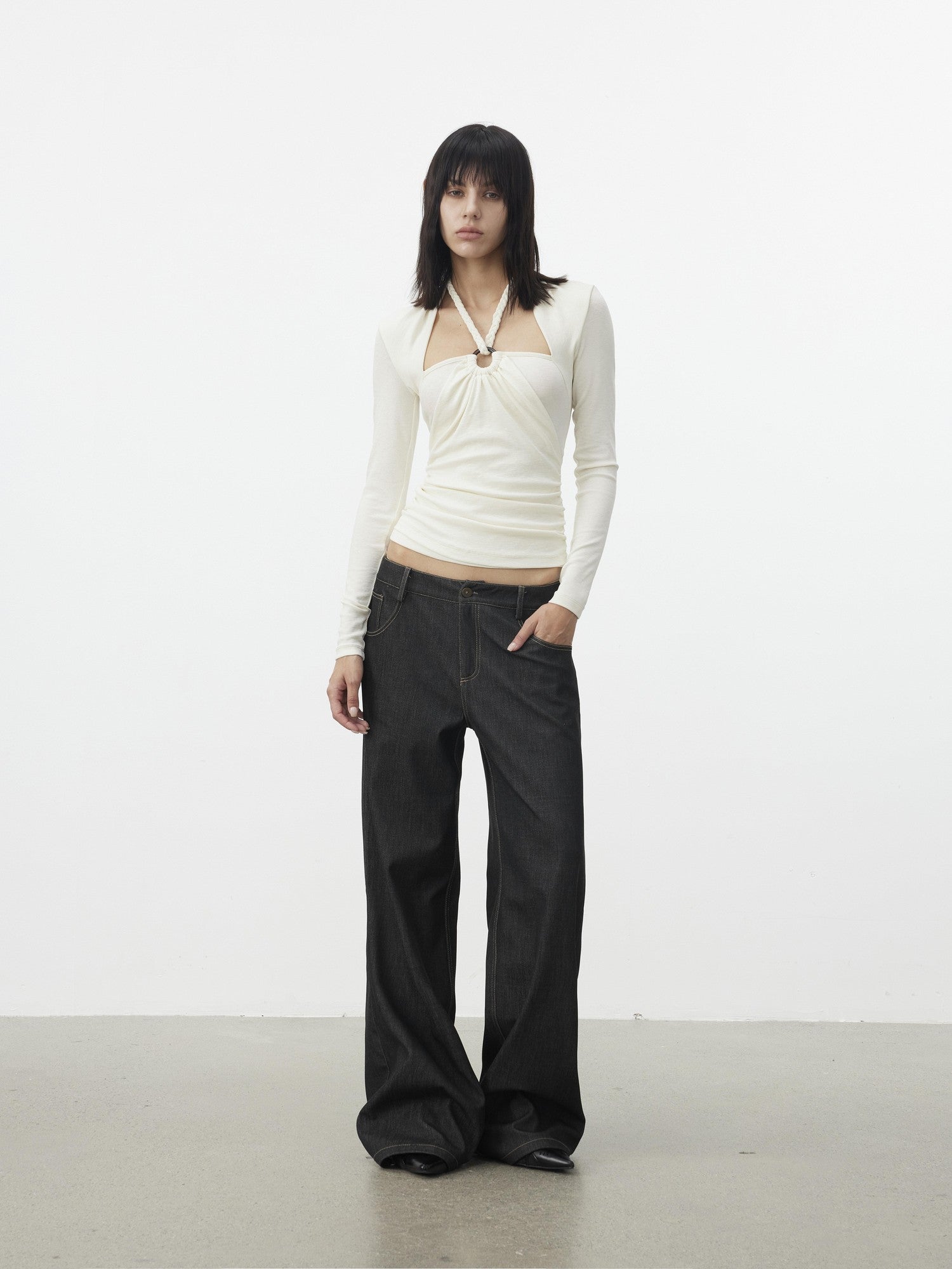 AFTADAWN Cropped Layered Knit Halter Tie Square Neck Women&