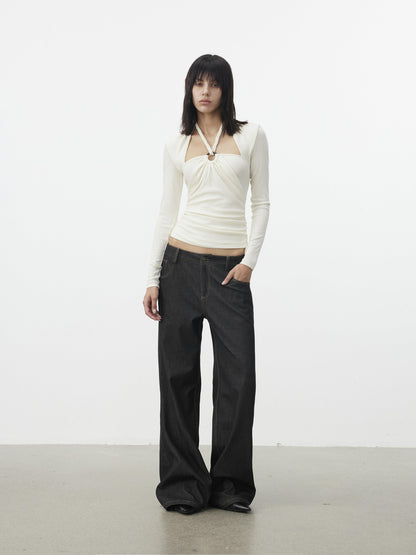 AFTADAWN Cropped Layered Knit Halter Tie Square Neck Women&