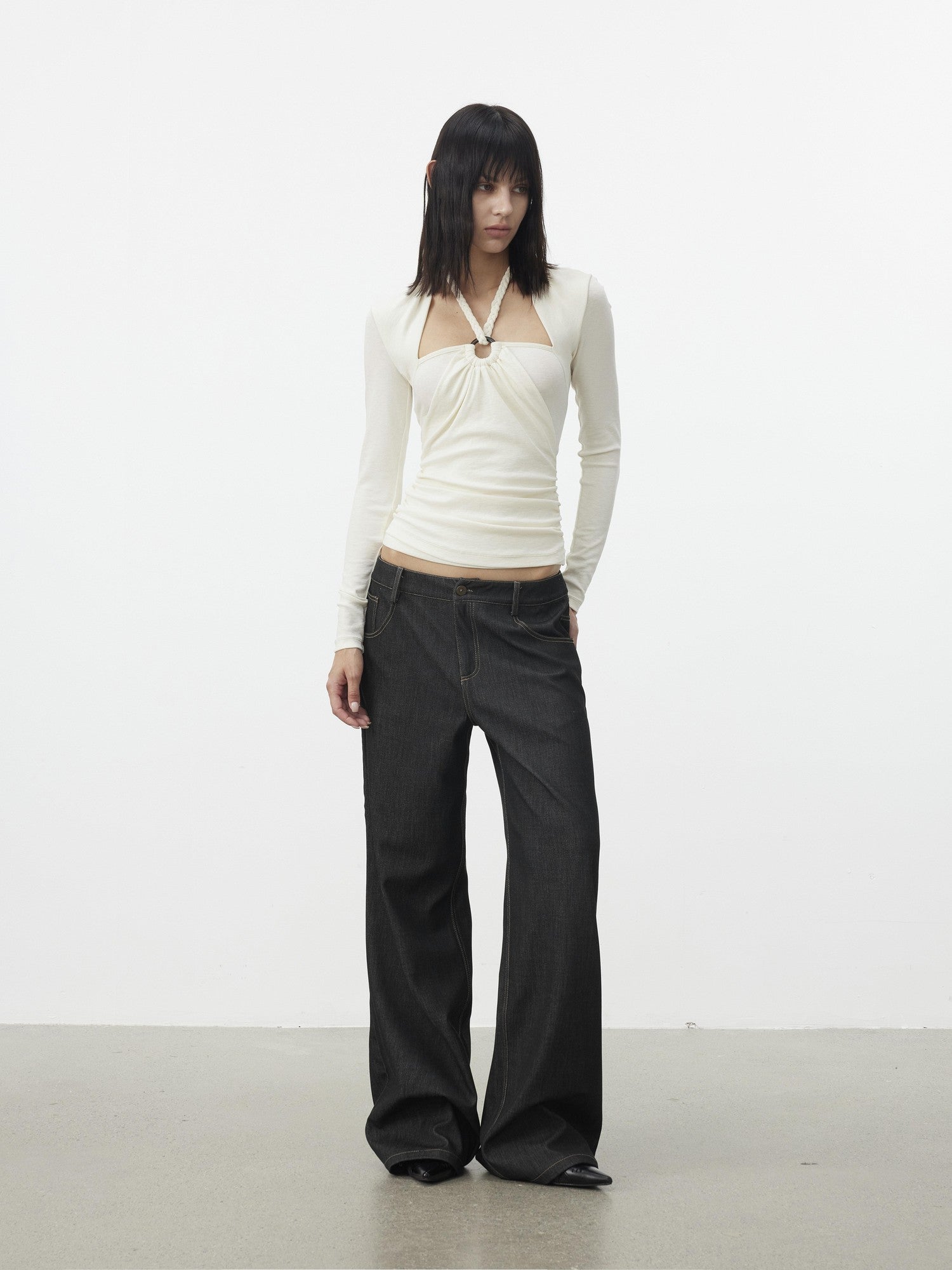 AFTADAWN Cropped Layered Knit Halter Tie Square Neck Women&