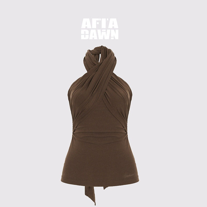 AFTADAWN_Cropped_Padded_Convertible_Halter_Tie_Waist_Slim_Women&