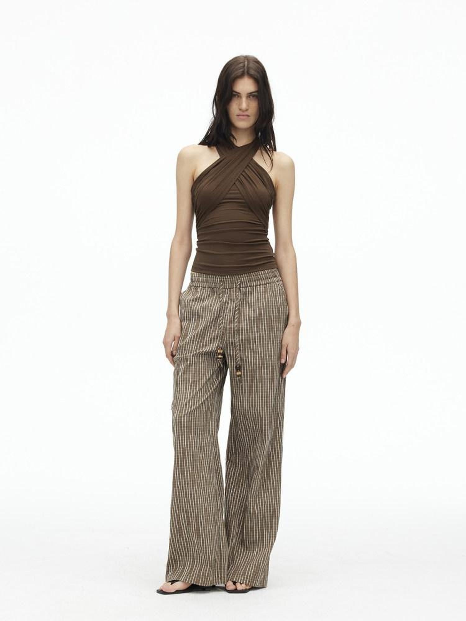 AFTADAWN Cropped Padded Convertible Halter Tie Waist Slim Women&