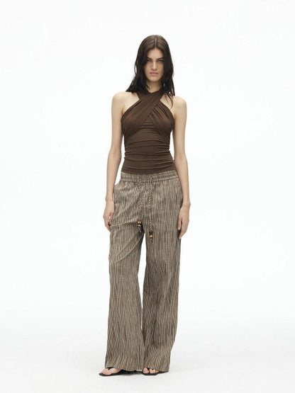 AFTADAWN Cropped Padded Convertible Halter Tie Waist Slim Women&