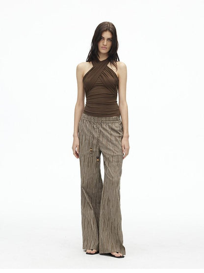 AFTADAWN Cropped Padded Convertible Halter Tie Waist Slim Women&