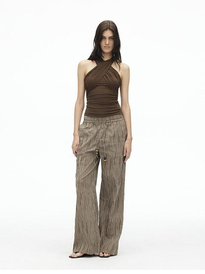 AFTADAWN Cropped Padded Convertible Halter Tie Waist Slim Women&