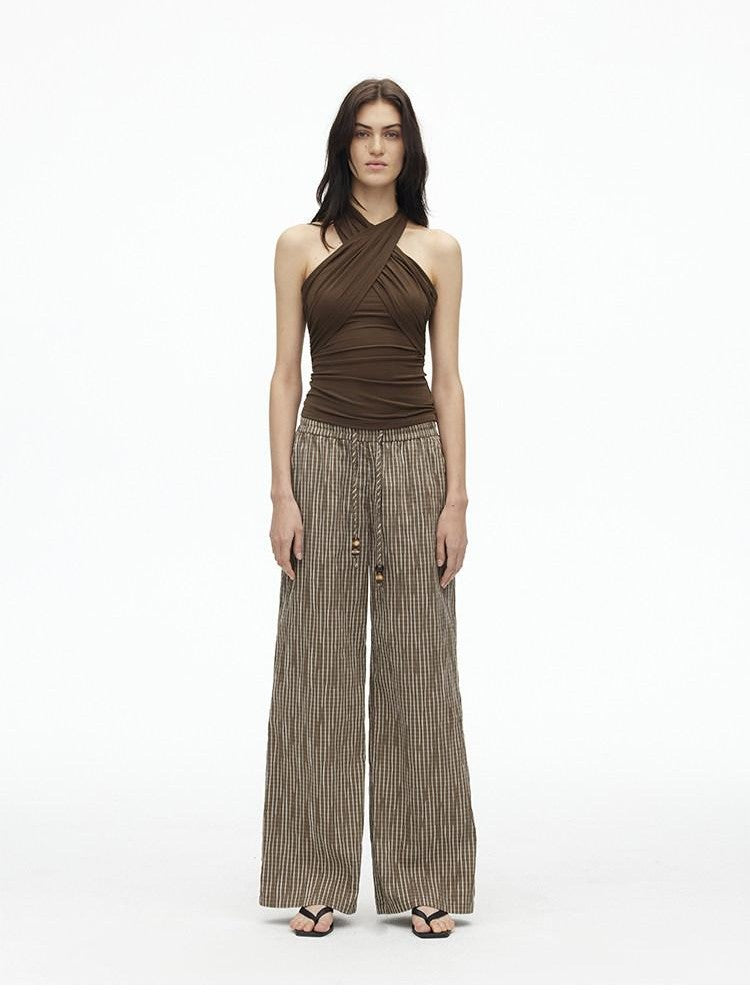 AFTADAWN Cropped Padded Convertible Halter Tie Waist Slim Women&