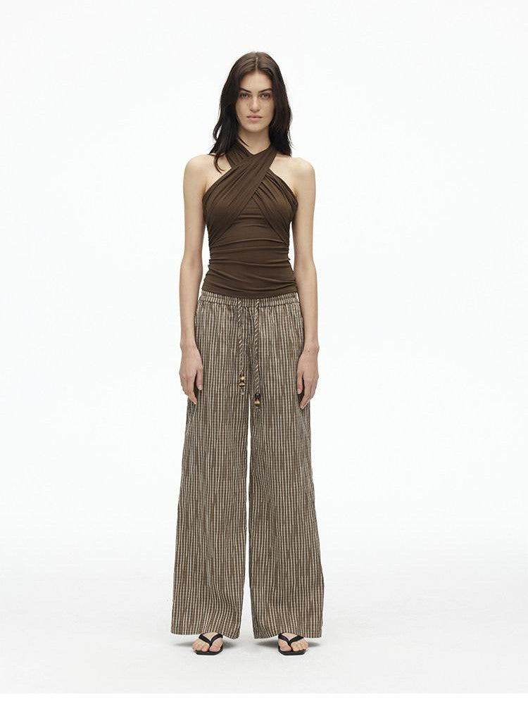 AFTADAWN Cropped Padded Convertible Halter Tie Waist Slim Women&