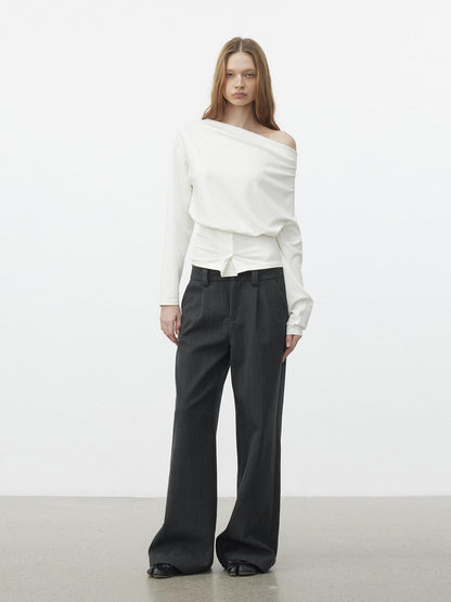 AFTADAWN Cropped Pleated Three Button Draped Neck Women&