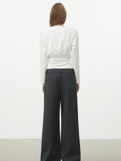 AFTADAWN Cropped Pleated Three Button Draped Neck Women&
