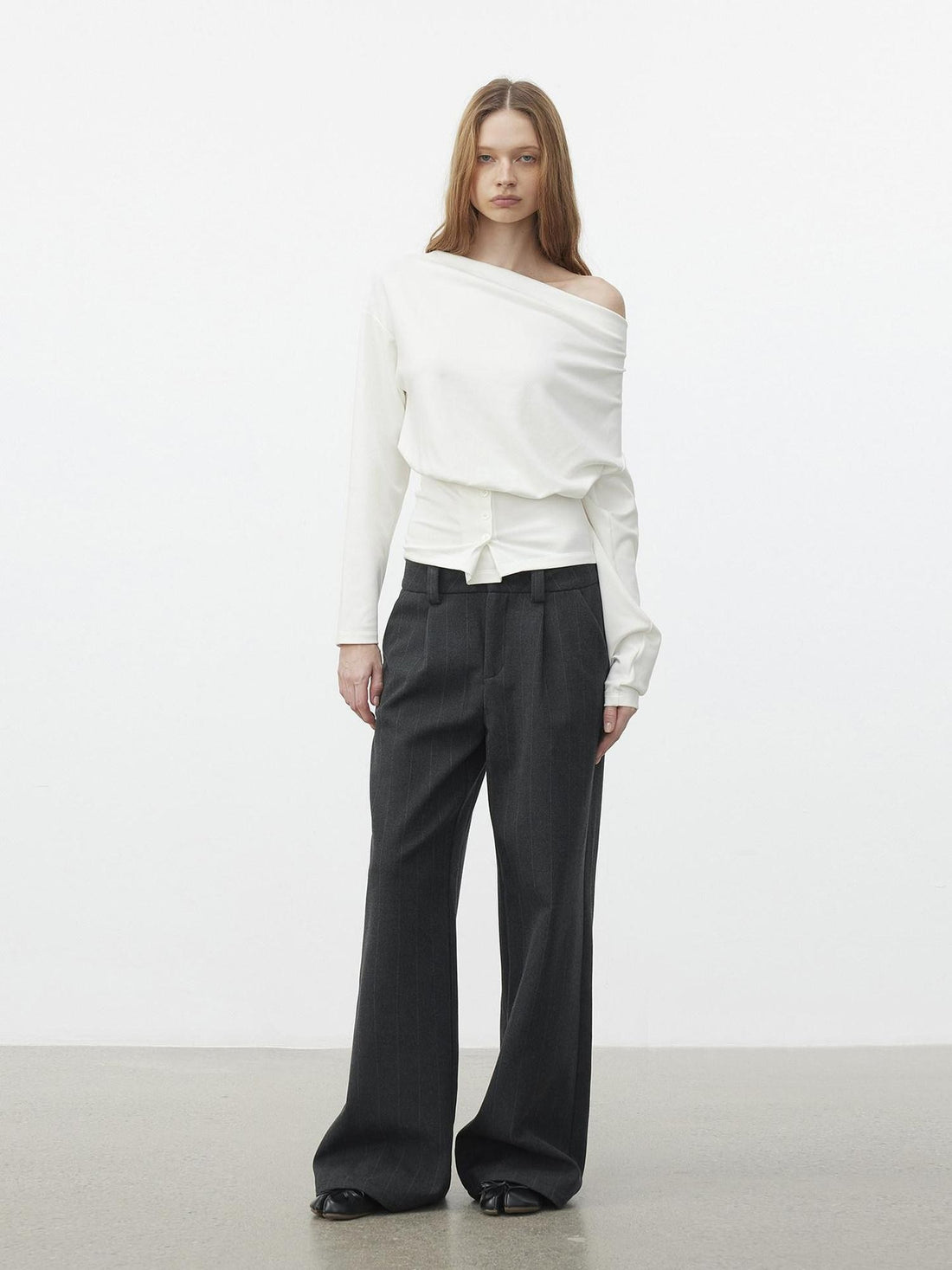 AFTADAWN Cropped Pleated Three Button Draped Neck Women&
