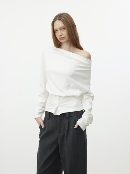 AFTADAWN Cropped Pleated Three Button Draped Neck Women&