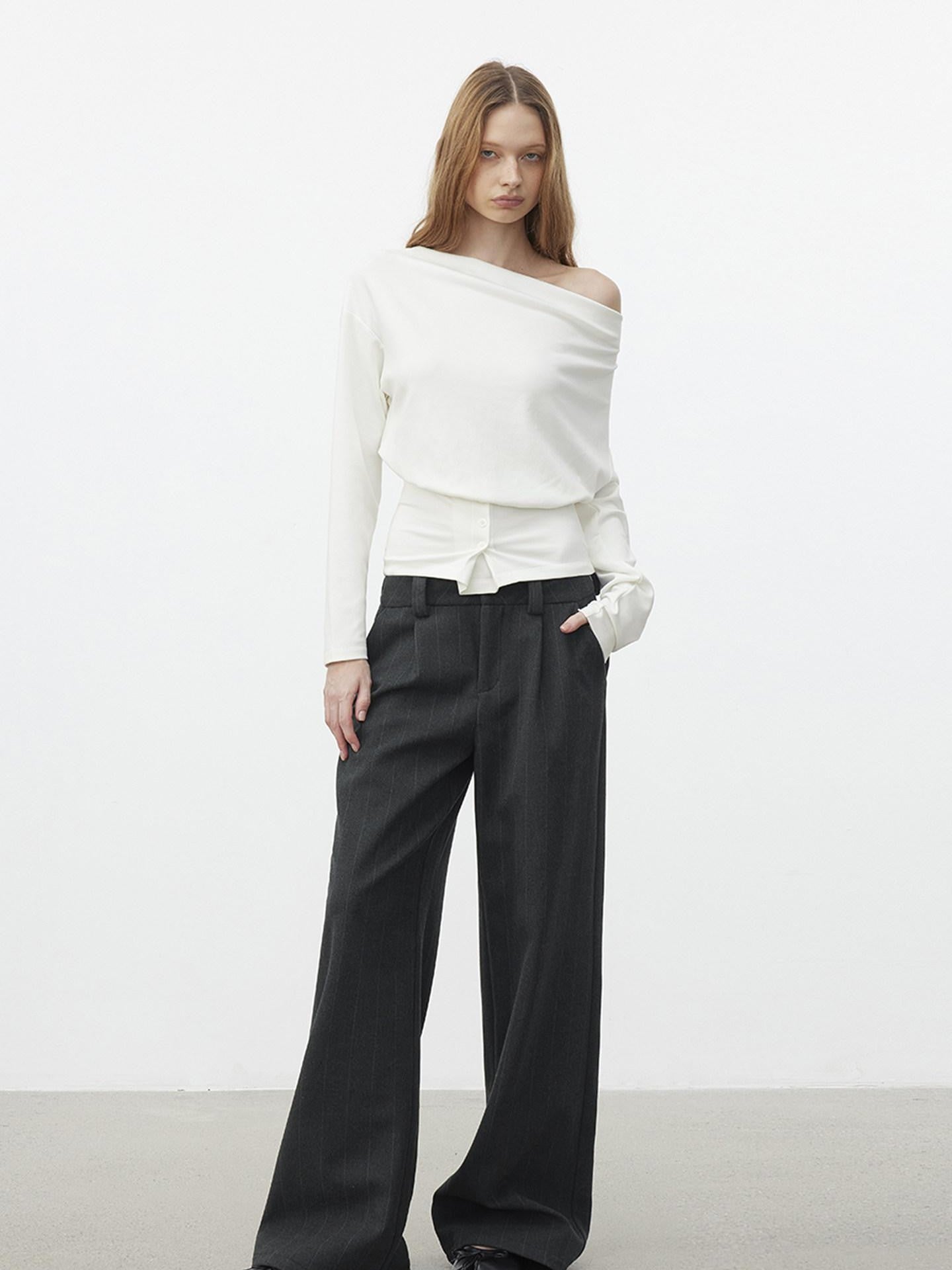 AFTADAWN Cropped Pleated Three Button Draped Neck Women&