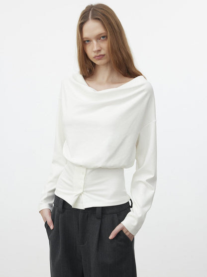 AFTADAWN Cropped Pleated Three Button Draped Neck Women&