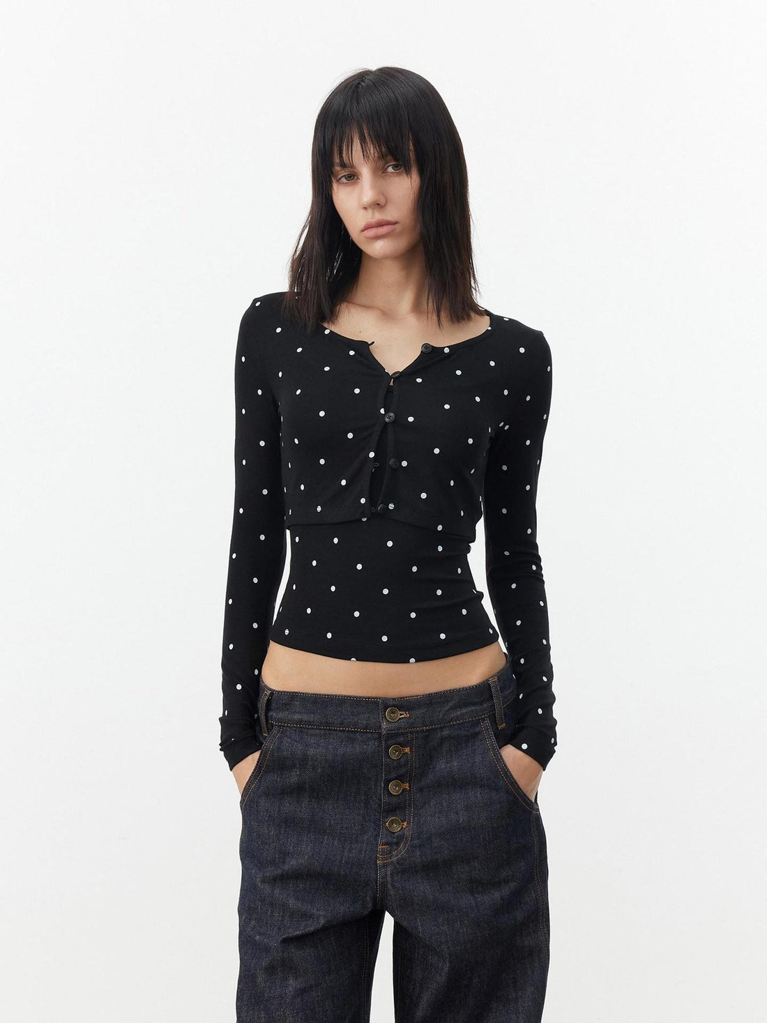 AFTADAWN Cropped Polka Dot Print Slim Fit Women&