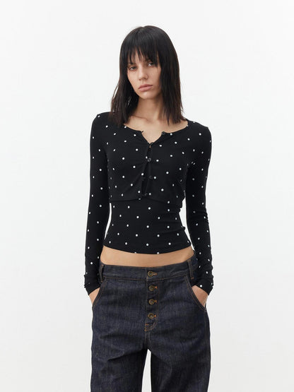 AFTADAWN Cropped Polka Dot Print Slim Fit Women&