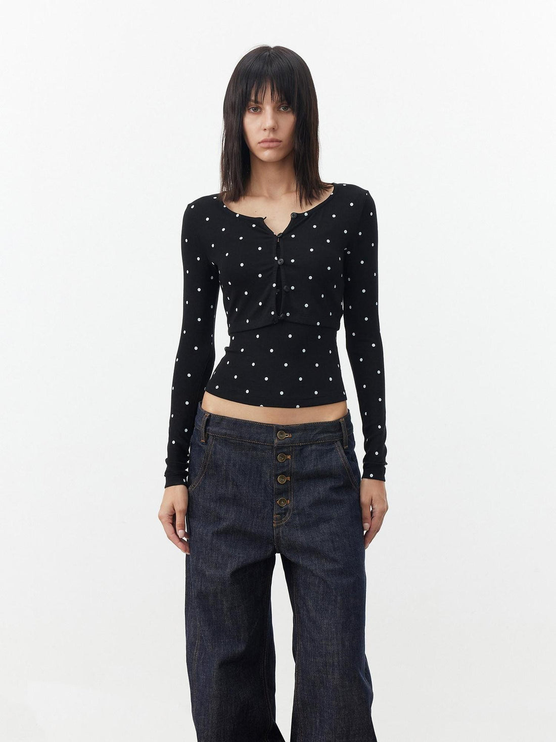 AFTADAWN Cropped Polka Dot Print Slim Fit Women&