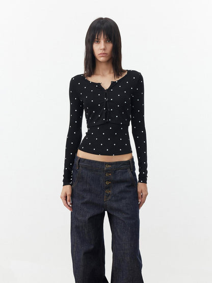 AFTADAWN Cropped Polka Dot Print Slim Fit Women&