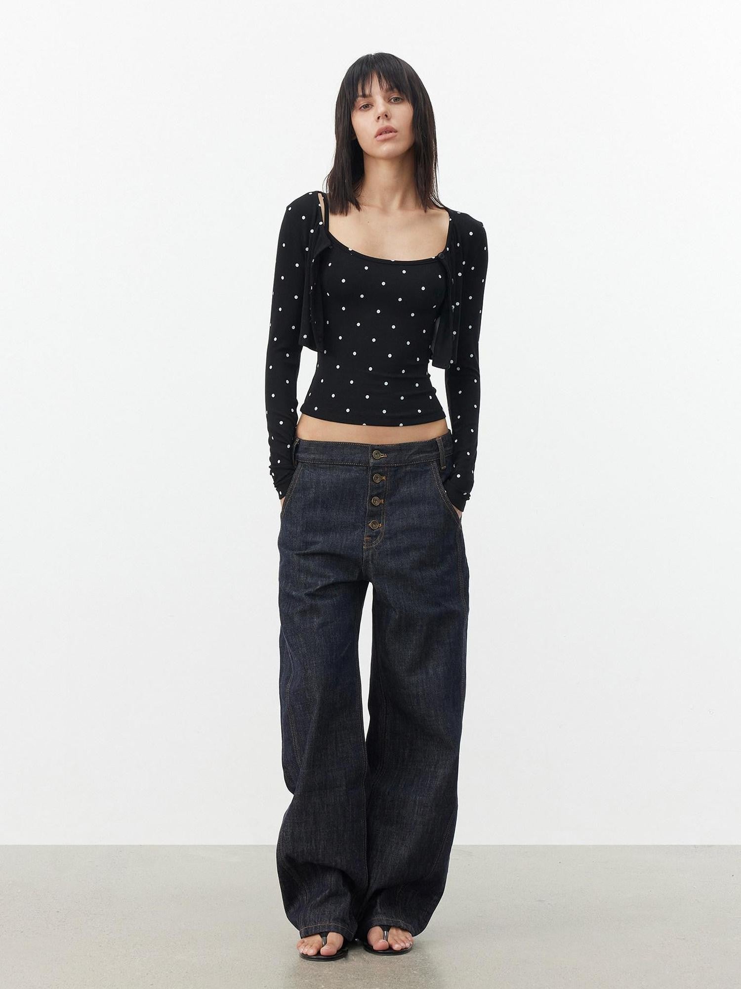 AFTADAWN Cropped Polka Dot Print Slim Fit Women&
