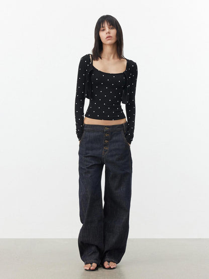 AFTADAWN Cropped Polka Dot Print Slim Fit Women&