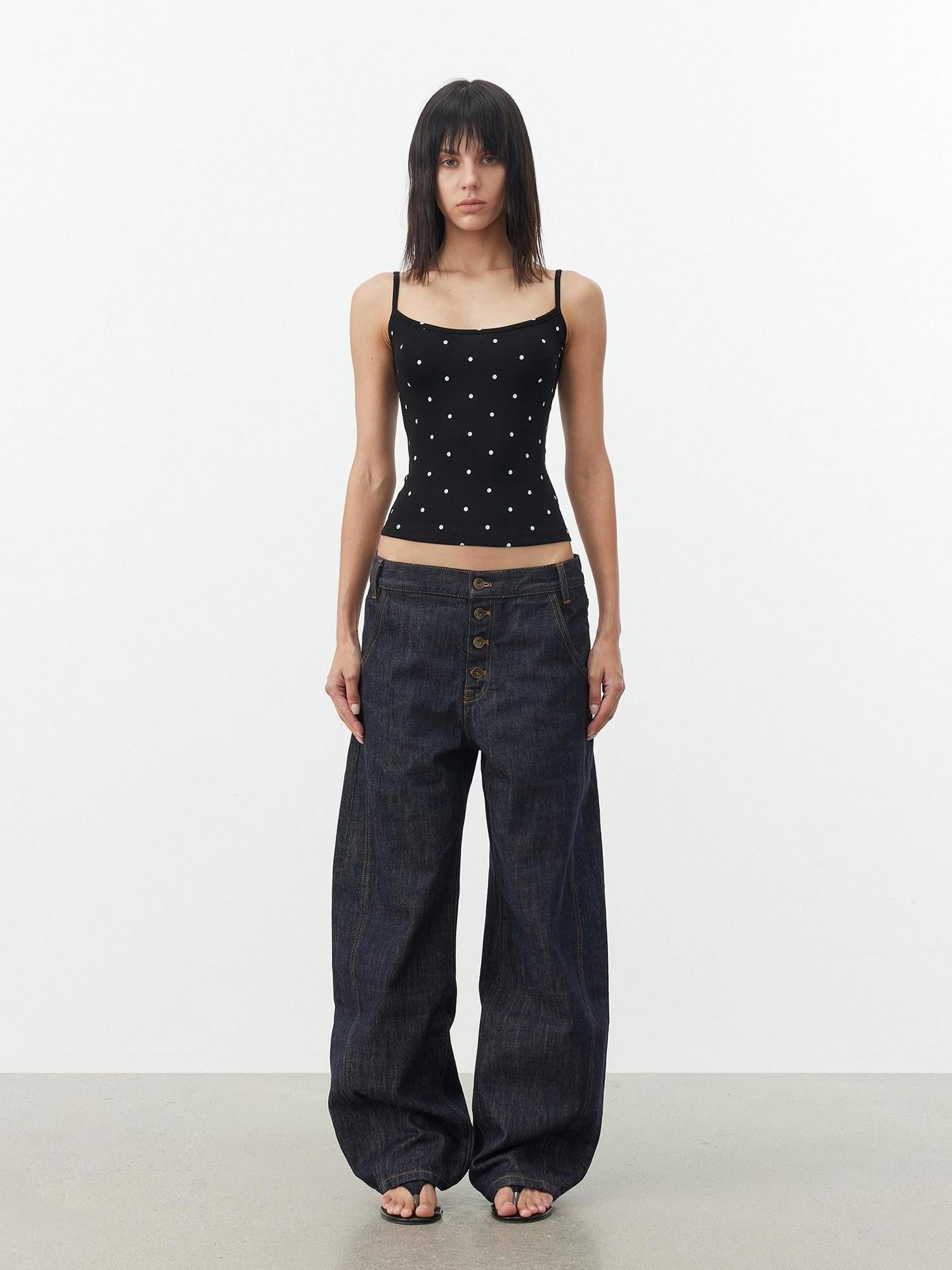 AFTADAWN Cropped Polka Dot Print Slim Fit Women&