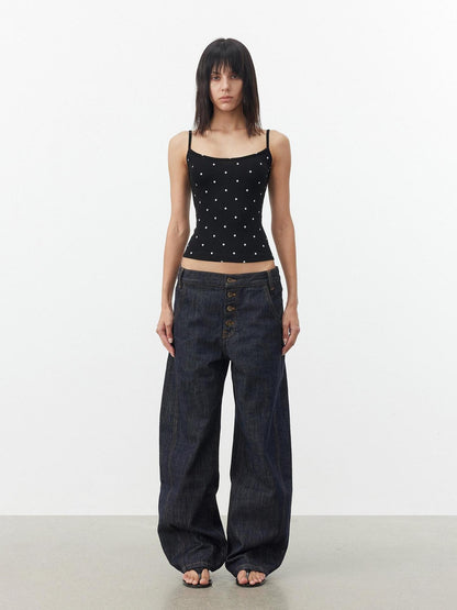 AFTADAWN Cropped Polka Dot Print Slim Fit Women&