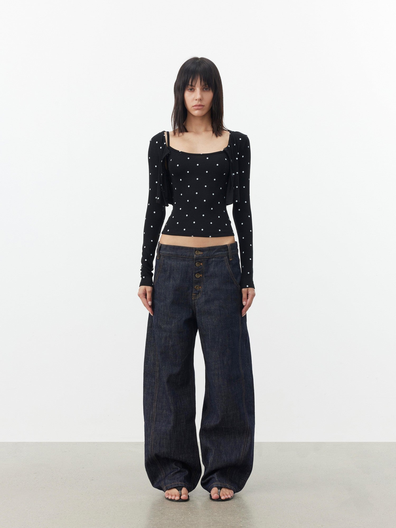 AFTADAWN Cropped Polka Dot Print Slim Fit Women&