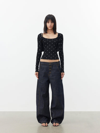 AFTADAWN Cropped Polka Dot Print Slim Fit Women&