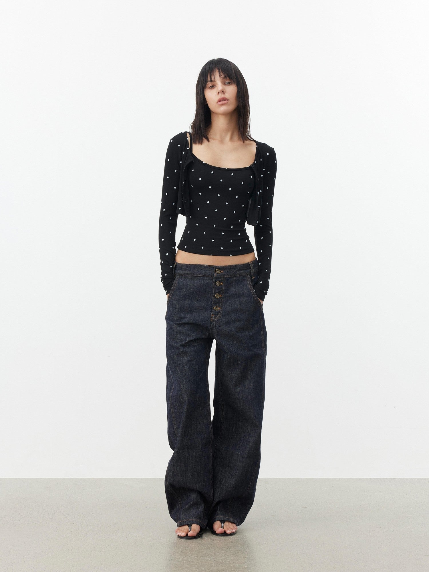 AFTADAWN Cropped Polka Dot Print Slim Fit Women&