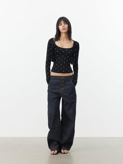 AFTADAWN Cropped Polka Dot Print Slim Fit Women&