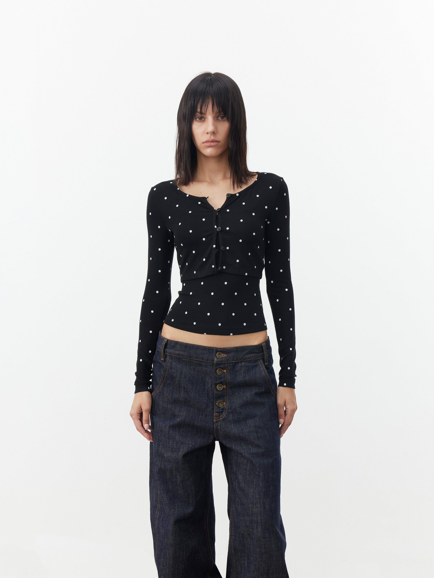 AFTADAWN Cropped Polka Dot Print Slim Fit Women&