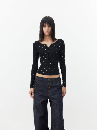 AFTADAWN Cropped Polka Dot Print Slim Fit Women&