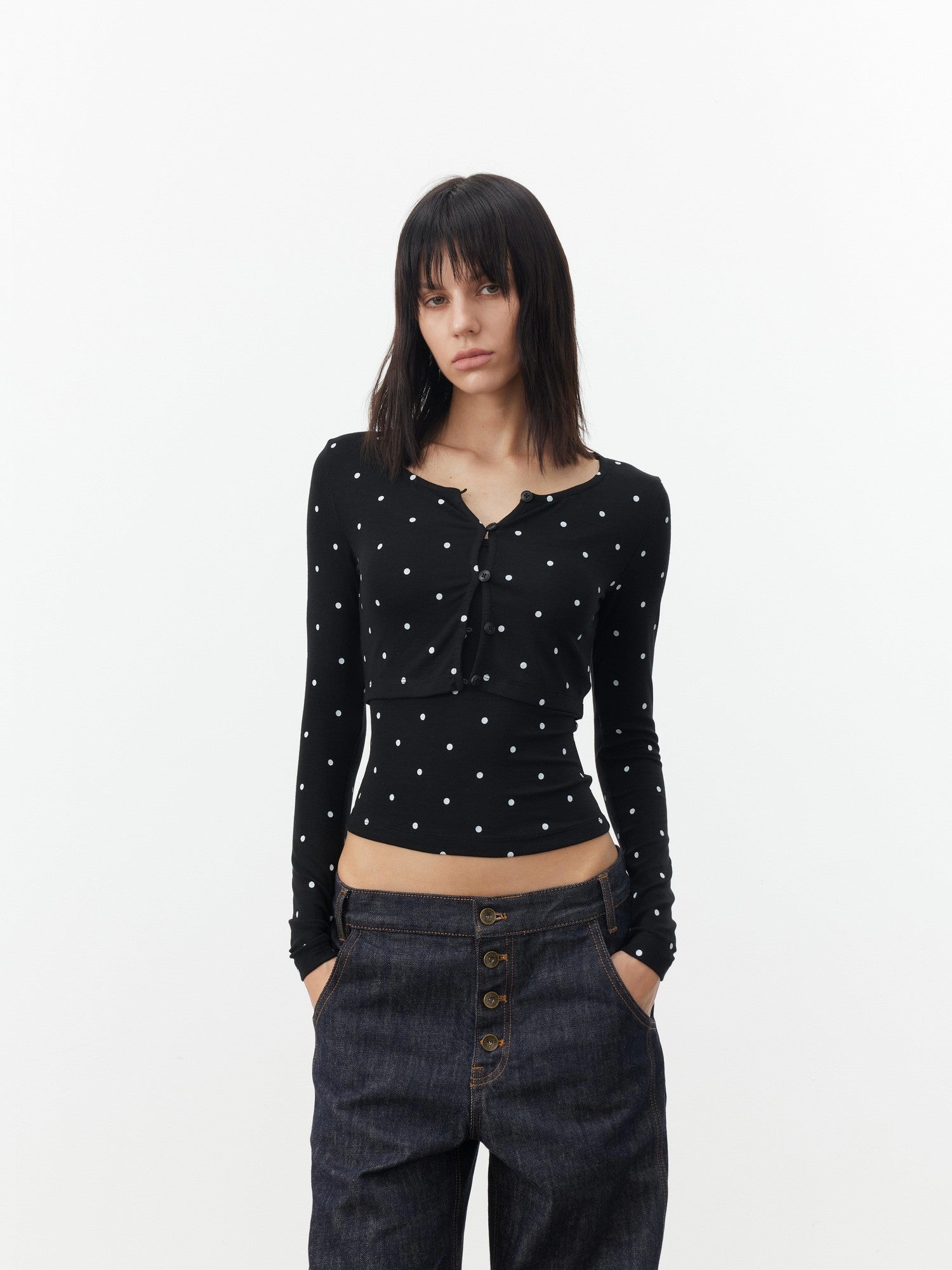 AFTADAWN Cropped Polka Dot Print Slim Fit Women&