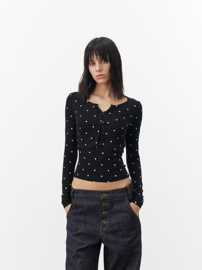 AFTADAWN Cropped Polka Dot Print Slim Fit Women&