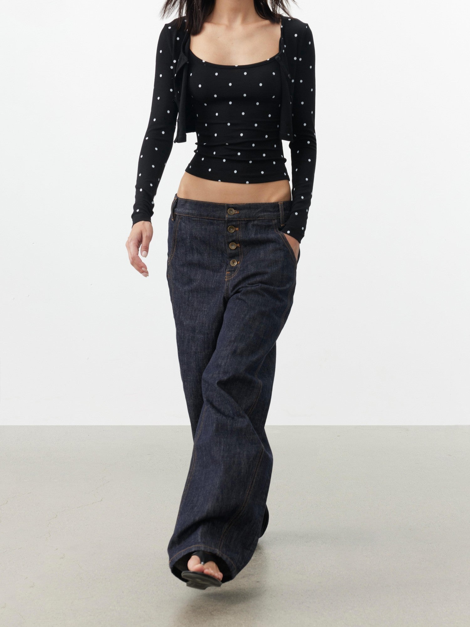 AFTADAWN Cropped Polka Dot Print Slim Fit Women&