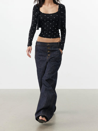 AFTADAWN Cropped Polka Dot Print Slim Fit Women&