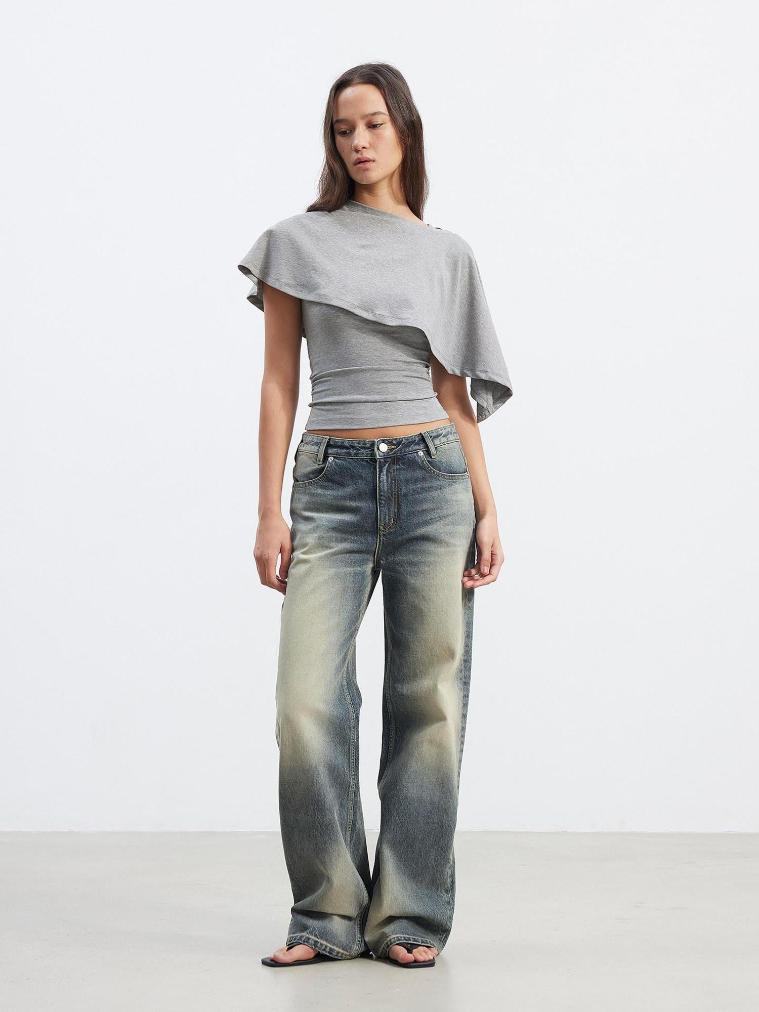 AFTADAWN Cropped Removable Overlay U Neck H Cut Women&