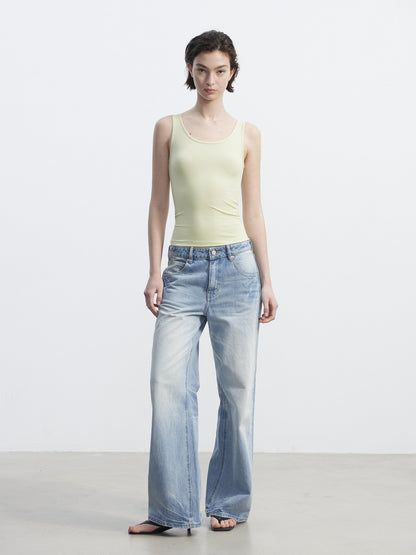 AFTADAWN Cropped Removable Overlay U Neck H Cut Women&