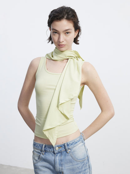 AFTADAWN Cropped Removable Overlay U Neck H Cut Women&
