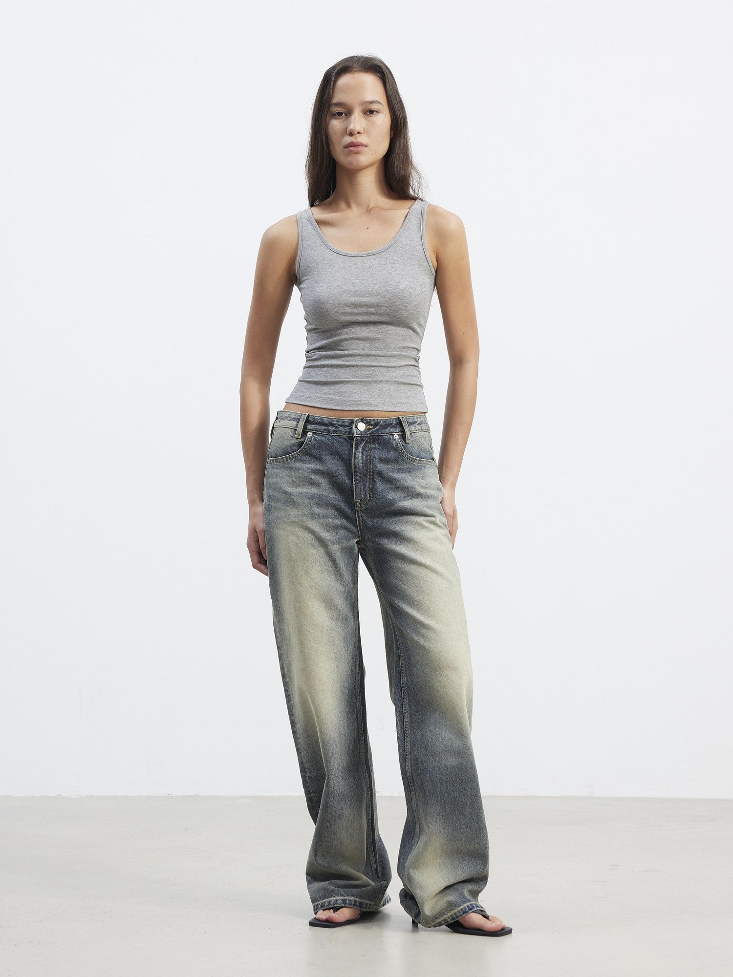 AFTADAWN Cropped Removable Overlay U Neck H Cut Women&